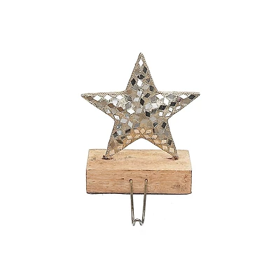 Christmas Star Stocking Hanger On Mango Wood