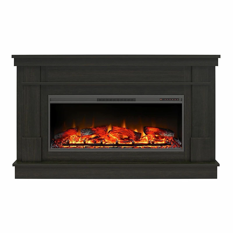 Large manteau de cheminée avec foyer électrique linéaire Elmcroft d’Ameriwood Home, gris rustique