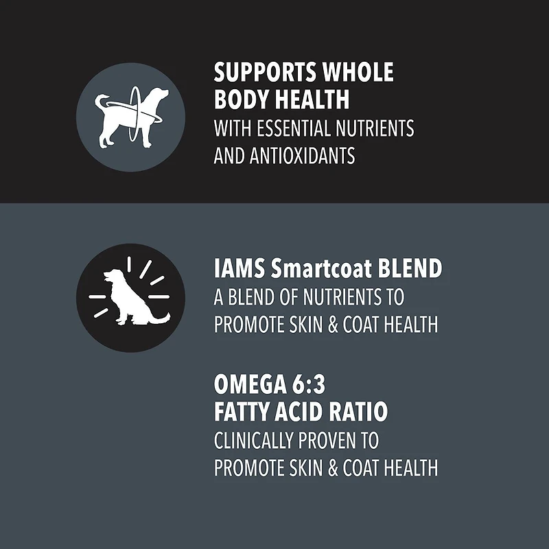 Nourriture sèche pour chiens adultes IAMS ADVANCED HEALTH PEAU ET PELAGE recette avec poulet et saumon 2,72-12,2 kg