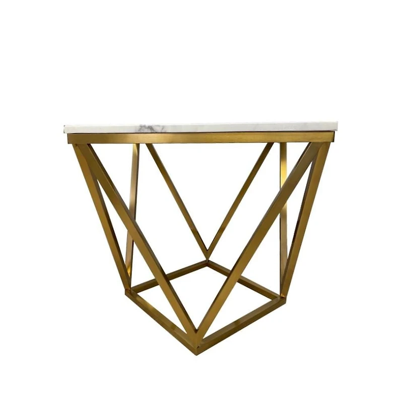 Torbelin End Table made with Real Marble and Stainless Metal Frame in Gold