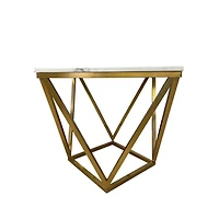 Torbelin End Table made with Real Marble and Stainless Metal Frame in Gold