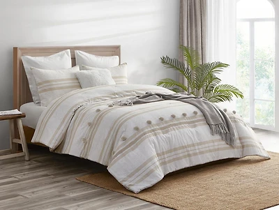 Beco Home Pom Pom Stripe 3 Piece Reversible Comforter Set