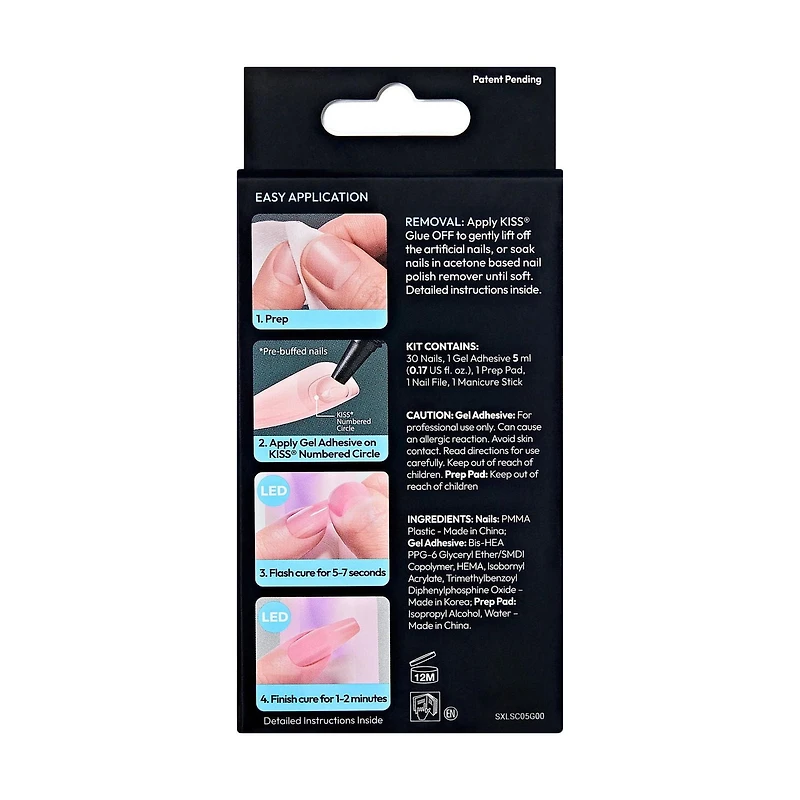 KISS Système Ongles de couleur Salon X-Tend, Flowers, Long Ballerine, 30u. Seamless Underlash