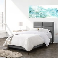 CorLiving Bellevue Adult Twin Upholstered Bed Frame with Wide-Rectangle Tufted Headboard and Slats - No Box Spring Required