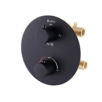 Valve thermostatique ronde avec déviateur d'akuaplus® à 3 voies (2 voies + combo), avec plaque et poignée décorative en laiton solide.