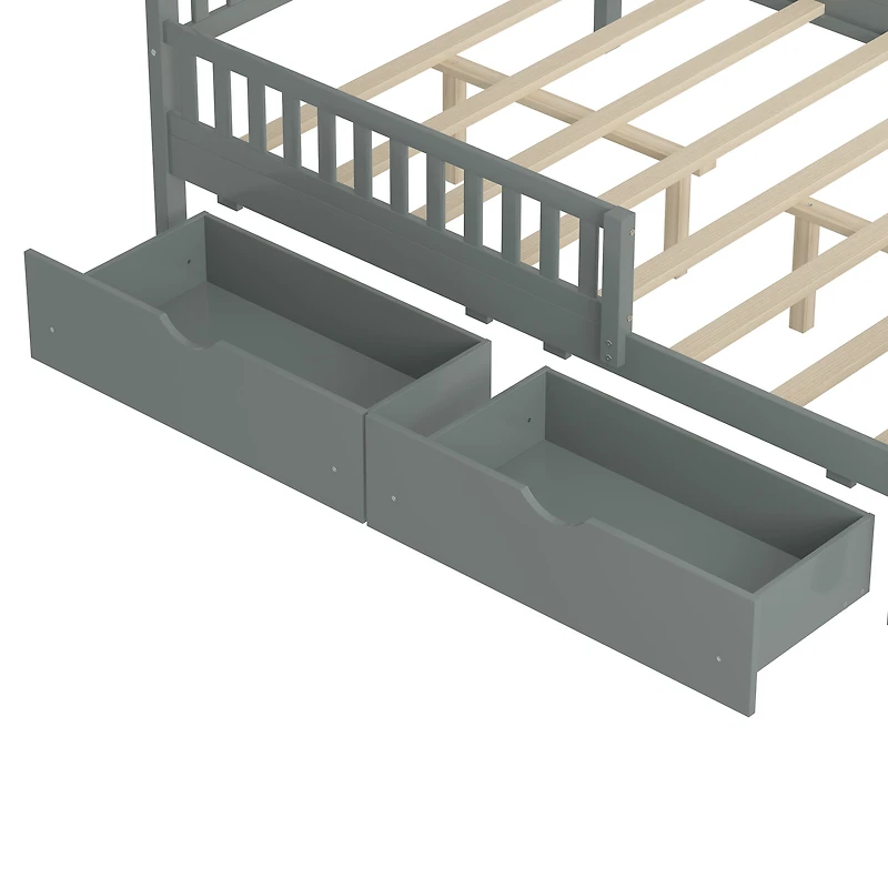 Lit plateforme en bois avec barrières de sécurité, taille simple, Noble House, gris