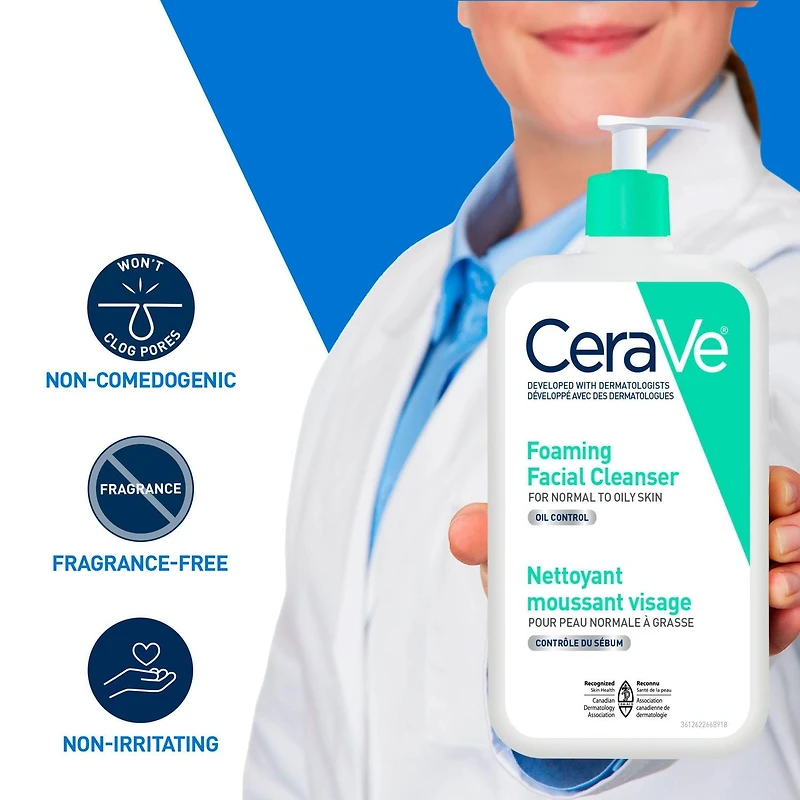 CeraVe Nettoyant Moussant, Gel Nettoyant avec Céramides et Niacinamide pour Peau Normale à Grasse, 562 ml