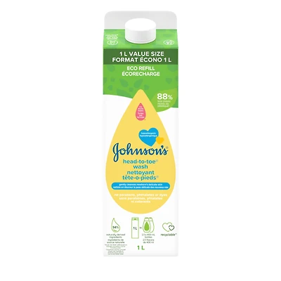 Johnson's Head to Toe Recharge en Carton de Nettoyant, Nettoie en Douceur la Peau Délicate de Bébé, Nettoyant Hypoallergénique, Sans Parabènes