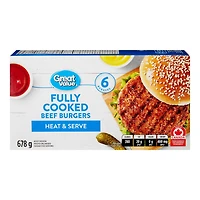 Great Value Fully Cooked Beef Burgers, 6 burgers, 678 g