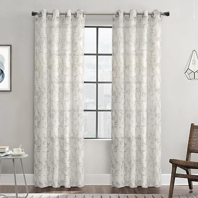 Loft Living Jennifer, panneau de rideau à oeillets diaphane avec imprimé botanique 52" x 95", gris