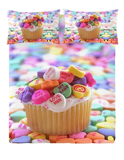 Ensemble de housse de couette Cupcake de Gouchee Home – Literie 3 pièces en coton certifié Oeko-Tex avec imprimé bonbons et cupcakes