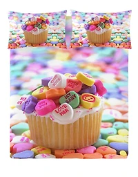 Ensemble de housse de couette Cupcake de Gouchee Home – Literie 3 pièces en coton certifié Oeko-Tex avec imprimé bonbons et cupcakes