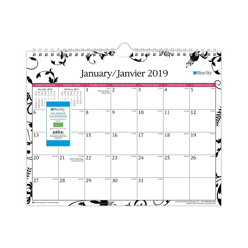 Calendrier mural Blue Sky pour 2019
