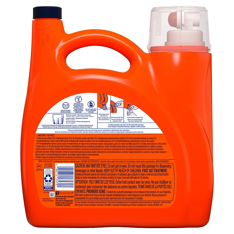 Détergent à lessive liquide Tide Ultra Eau froide, parfum Original, détergent à lessive liquide formulé pour l’eau froide, 3,46 L, 83 brassées