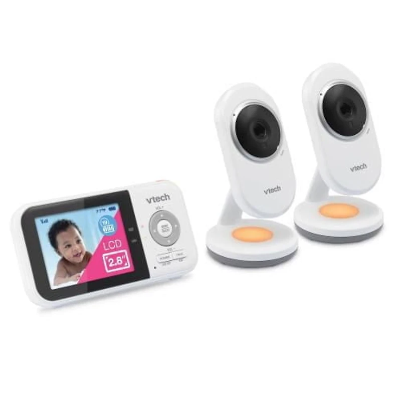 VTech VM3254-2 2 Camera 2.8” Digital Video Baby Monitor with Night Light, White
