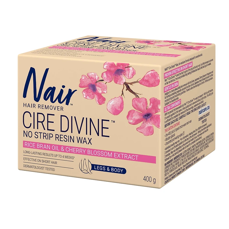 Nair Cire Divine Microwave Resin Wax for Legs & Body with Japanese Cherry Blossom and Rice Bran Oil, 400g