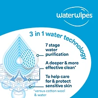 WaterWipes Sensitive+ Newborn & Baby Wipes, 3-en-1 nettoie, soigne, protège, 99,9 % d'eau, non parfumées 720 unités (12 paquets)