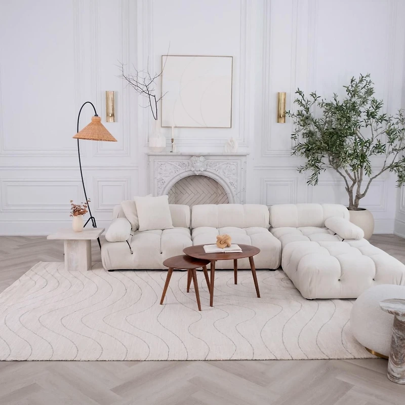 Tapis d'interieur abstrait Rug Branch Casa, beige creme, moderne - Salon, chambre, salle a manger et cuisine