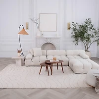 Tapis d'interieur abstrait Rug Branch Casa, beige creme, moderne - Salon, chambre, salle a manger et cuisine