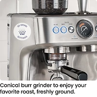 Chefman Crema Supreme Espresso Machine with Conical Burr Grinder and Steam Wand – Stainless Steel