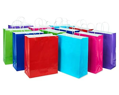 American Greetings 10" Medium Gift Bags, Rainbow Solids (12-Count)