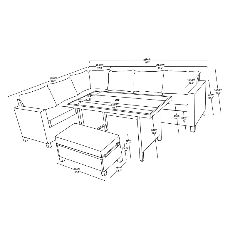 Better Homes & Gardens Brookbury 4-Piece Steel Outdoor Sectional Dining Set with Covers and Cushions, Charcoal