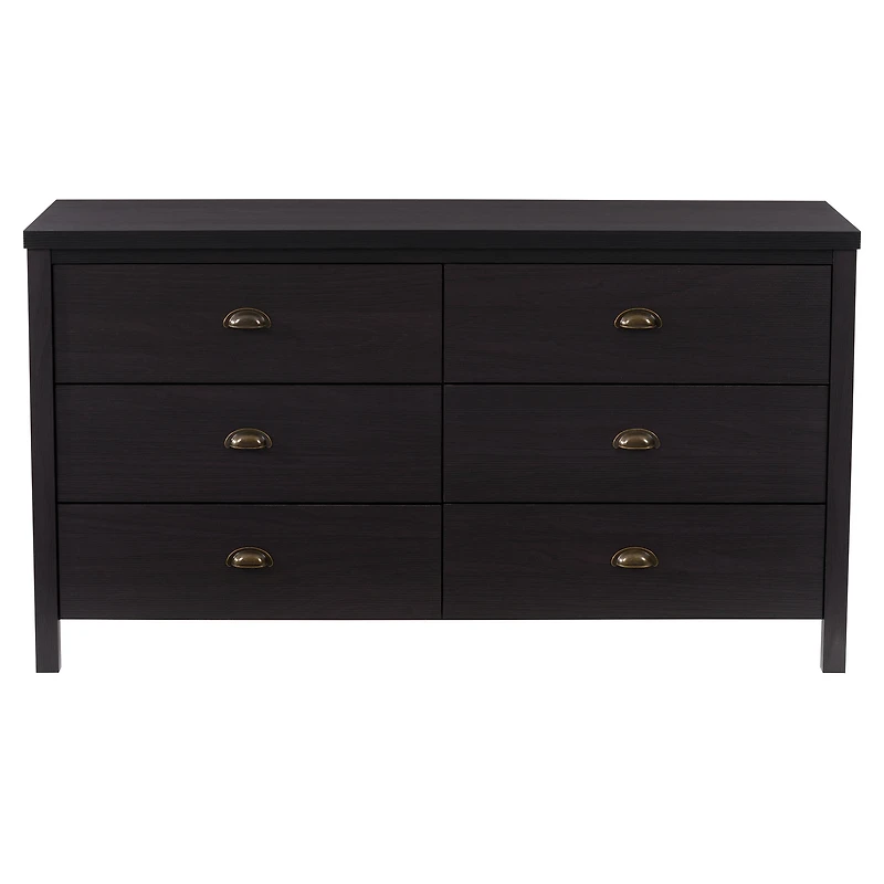 CorLiving Boston Modern Engineered Wood 6 Drawer Wide Adult Dresser with Interlocking Drawers, Black