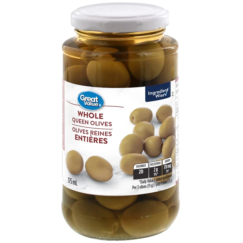 Olives reines entières Great Value 375 ml