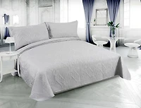 Marina Decoration Solid Embossed Pinsonic Coverlet Bedspread Bedding Ultra Soft Summer Quilt Set with Shams, Silver Color