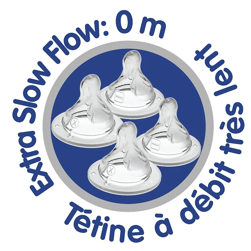 Tétines pour biberon MAM, tétine à débit tres lent niveau 0 (ensemble de quatre), pour nouveau-nés, tétines en silicone SkinSoft pour biberons de bébé, convient à tous les biberons MAM