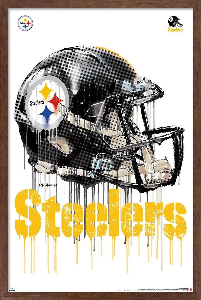 NFL Pittsburgh Steelers - Drip Helmet 20 Wall Poster, 22.375" x 34" Framed