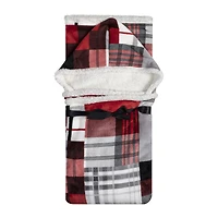 Safdie & Co. Premium Ultra Soft Flannel Hoodzy Hooded Throw Blanket with Sherpa Plaid Patchwork