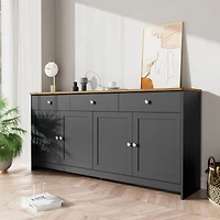 Noble House Sideboard with Gray-Black Wood Grain, 4 Doors & 3 Drawers, Wood Tone and Gray-Black for Living/Dining Room