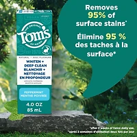 Tom’s of Maine Whiten Plus Deep Clean Whitening Toothpaste, Natural Whitening Toothpaste with Plant-Based Cleansers, Enamel Safe Formula, Whitens Without Causing Sensitivity, Peppermint, 113 g