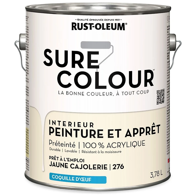 Rust-Oleum Sure Colour™ Peinture + Apprêt, Intérieur Coquille d'oeuf, Jaune Cajolerie 3,78L 3,78L