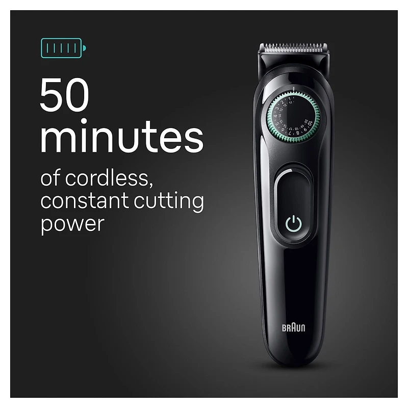Kit tout-en-un Braun Series 3 3460, tondeuse pour hommes 6 en 1 avec tondeuse à barbe, pour le nez et les oreilles, tondeuse à cheveux et plus, lame ultra tranchante, 40 réglages de longueur, pile rec 1CT