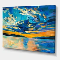 Designart Nuageux grand ouvert coucher de soleil sur l'horizon de l'océan Art mural sur toile