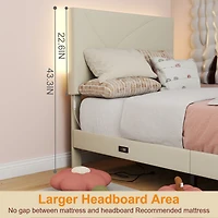 Lit simple rembourré Homy Casa avec éclairage DEL, ports USB et tête de lit rembourrée pour chambre d'enfant, beige