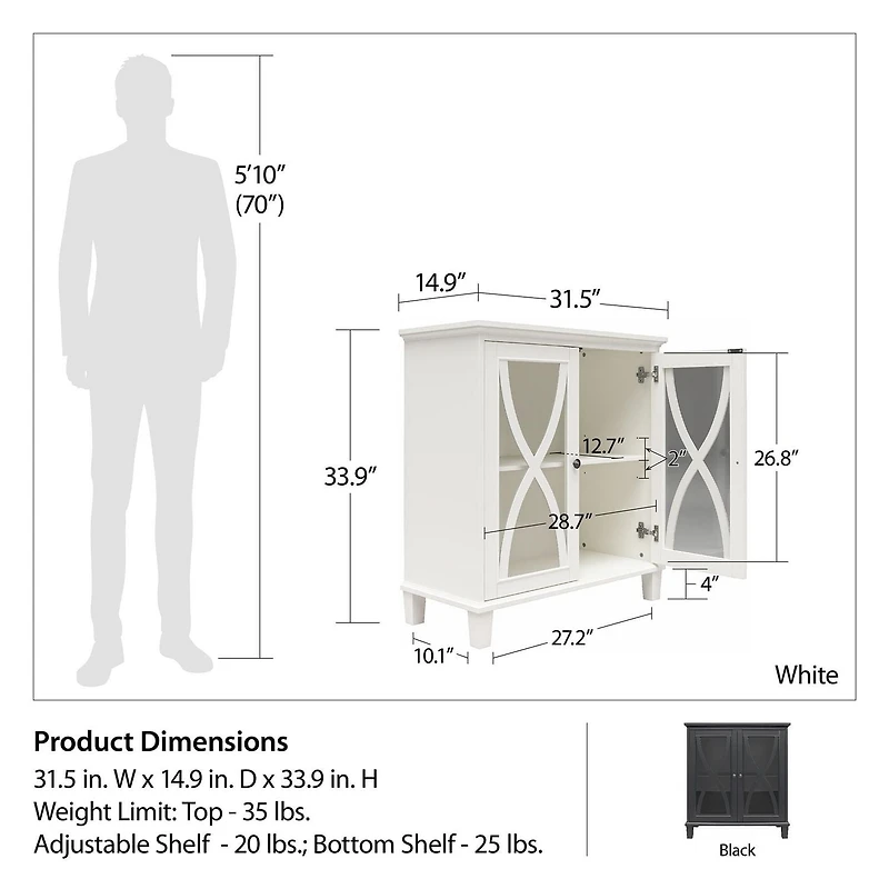 Ameriwood Home Celeste Accent Cabinet with Glass Doors, White