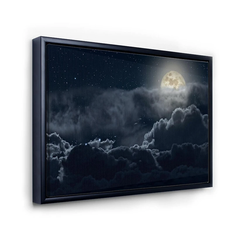 Designart Cloudy Full Moon Night FLOAT FRAME WALL ART