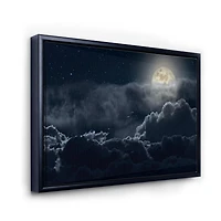 Designart Cloudy Full Moon Night FLOAT FRAME WALL ART