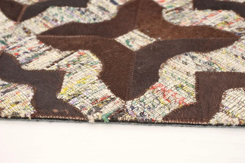 ECARPETGALLERY Tapis Fait à la Main pour Salon, Salle à Manger et Chambre à Coucher Contemporain Collection Patchwork en cuir 4'11" x 6'5" en Brun