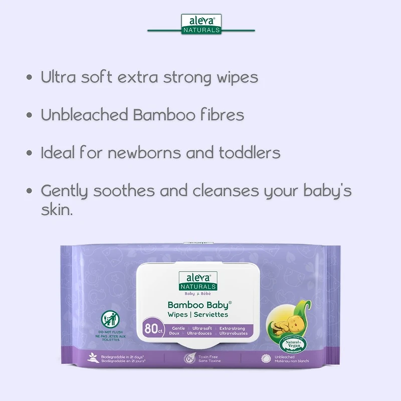 Aleva Naturals Serviettes Bamboo Baby - 480ct (80ct x 6)
