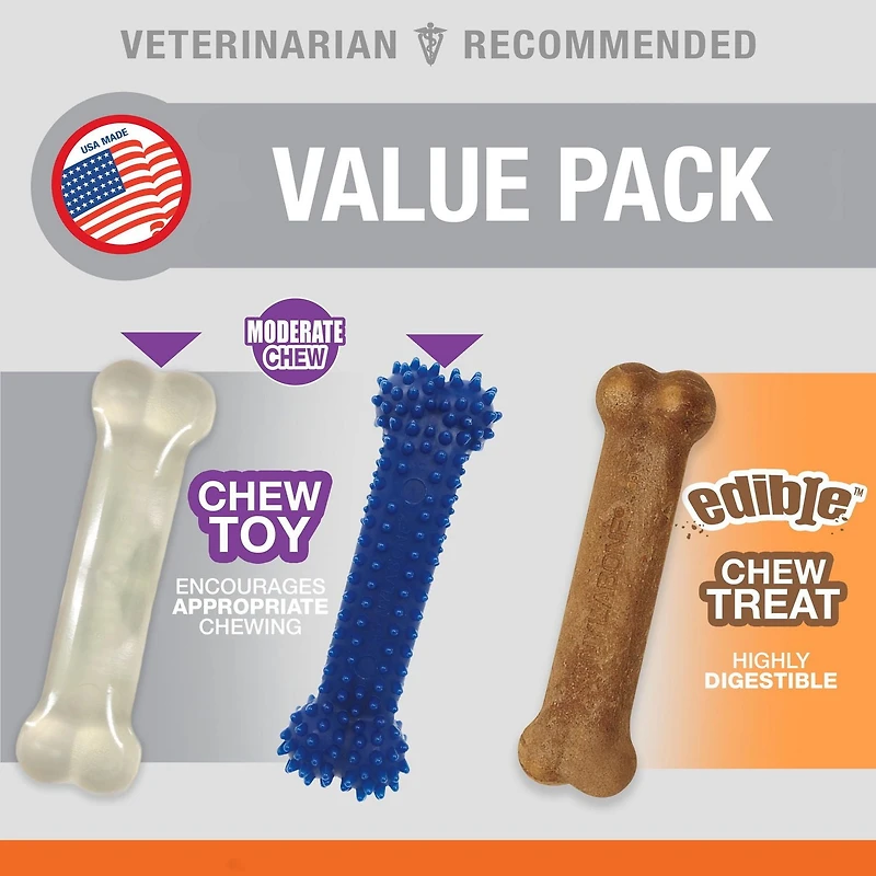 Nylabone Small Dog  Toy Value Pack, 3 Count, X-Small