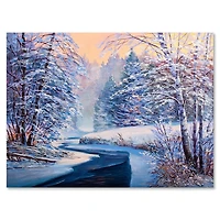 Designart Pastel Christmas Forest With River Canvas Wall Art