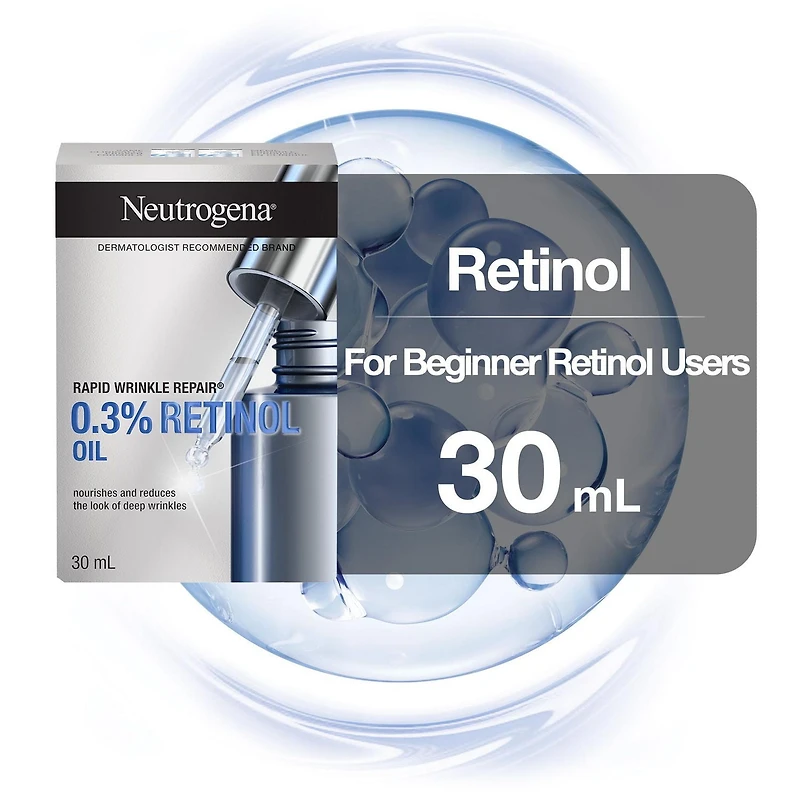 Neutrogena Huile au rétinol antiâge pour le visage, Sérum pour le visage et les yeux Correcteur de rides express 30 mL