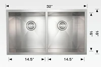 American Imaginations 32-in. W CSA Approved Stainless Steel Kitchen Sink With 2 Bowl And 18 Gauge