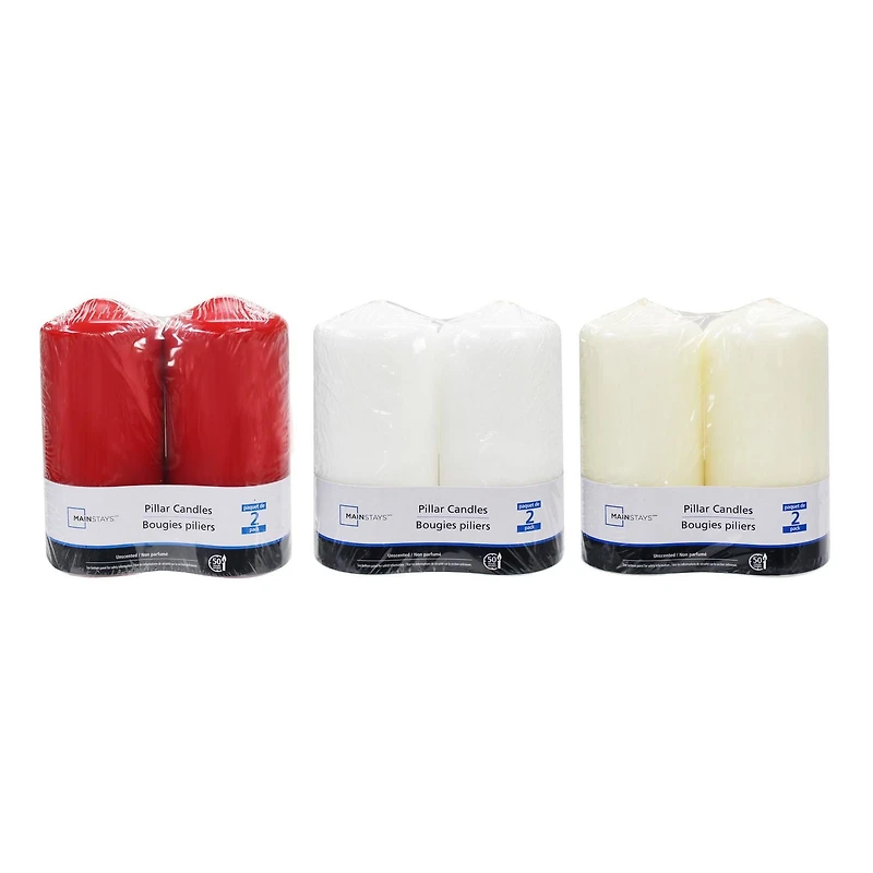 Mainstays Unscented 2PK Pillar Candles, Pack of 2