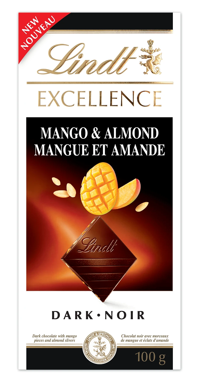 Lindt EXCELLENCE Barre de chocolat noir à l'amande et à la mangue, 100 g 100 g