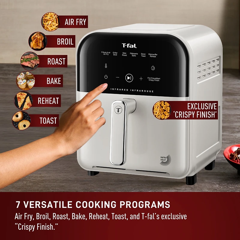 T-fal Infrared Air Fryer, 7-in-1, 5L/5.3QT, Infra-heat™ Technology, No-Preheating, Faster, Juicier, Crispier, Oat